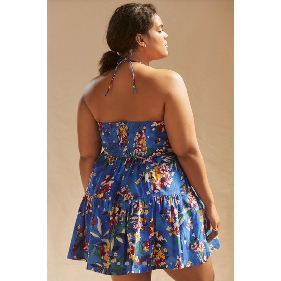 NEW Anthropologie Plus Size Emily Halter Mini Dress Blue Pockets Halter 3X $140 - Picture 6 of 16